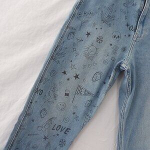 Hollister Light Blue Cropped Jeans with Black Doodle Print